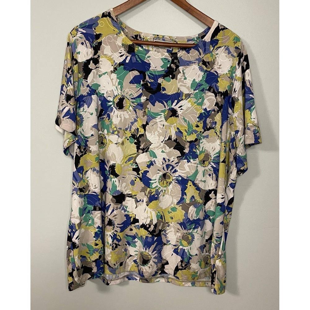JM Collection Sz 2X Multicolor Floral Short Sleeve Top Blouse Career